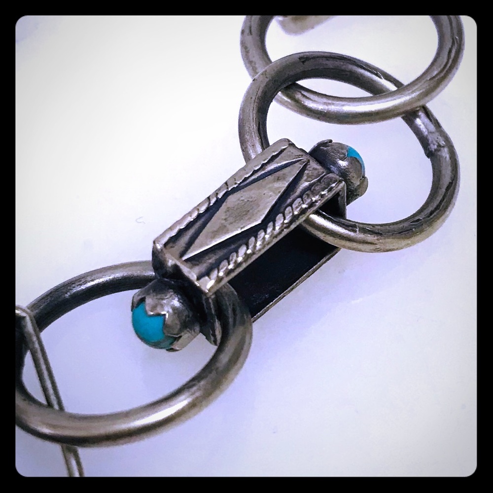 Silver & Turquoise Geometric Necklace Stamped